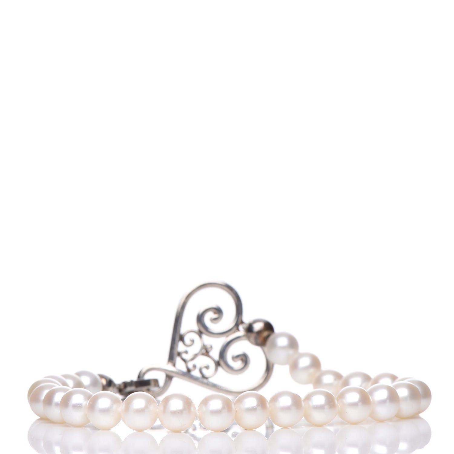 Tiffany Sterling Silver 6mm Pearl Goldoni Heart Bracelet 3 of 6