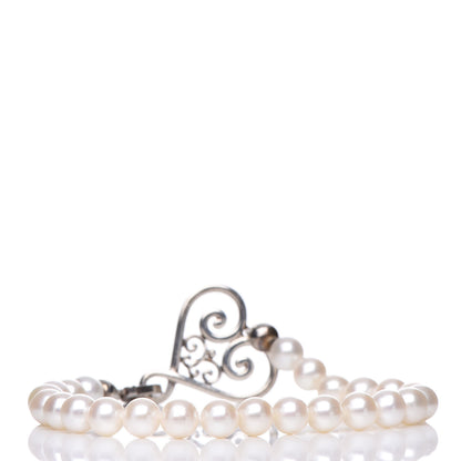 Tiffany Sterling Silver 6mm Pearl Goldoni Heart Bracelet 3 of 6