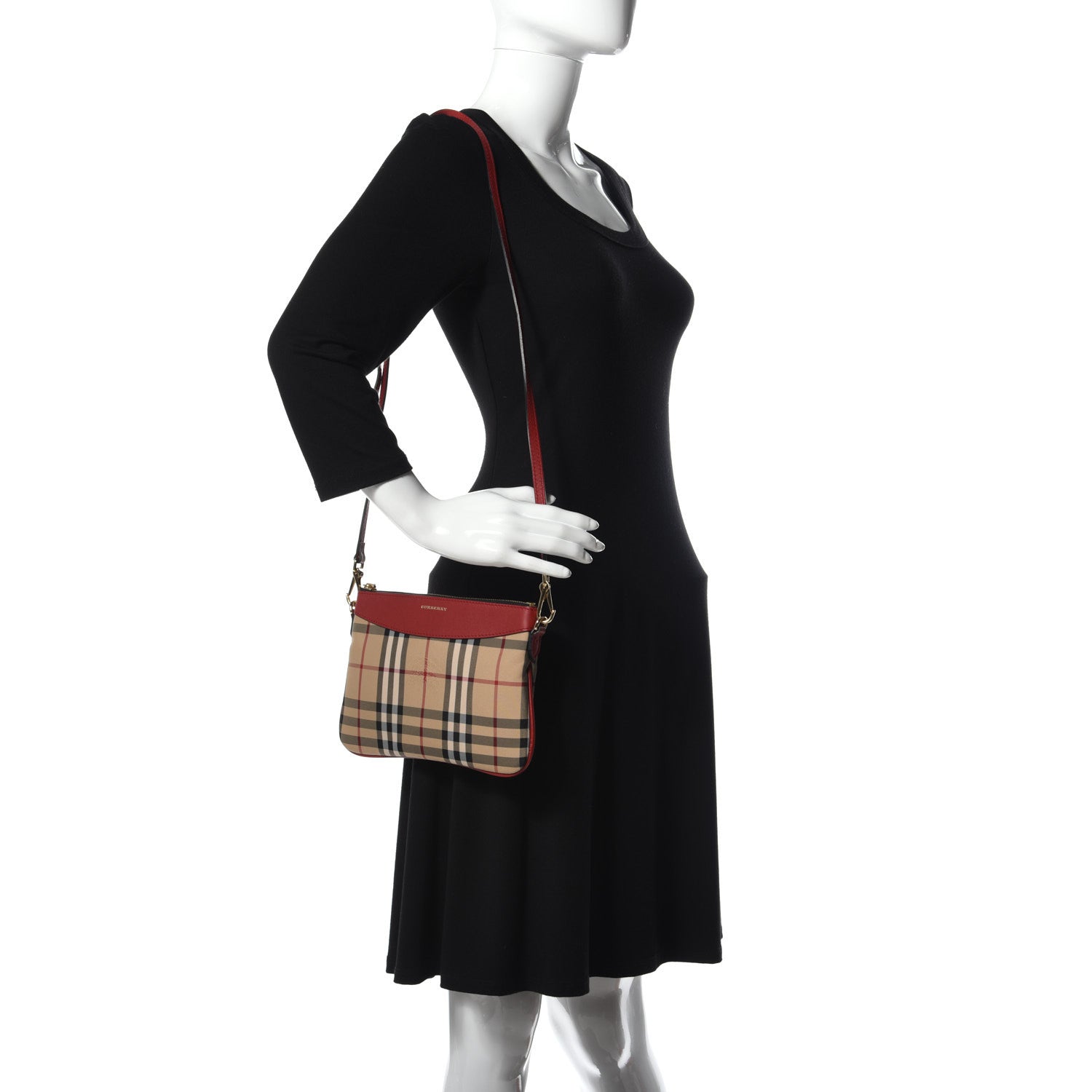 Burberry Horseferry Check Peyton Crossbody Clutch Bag Parade Red 2 of 10