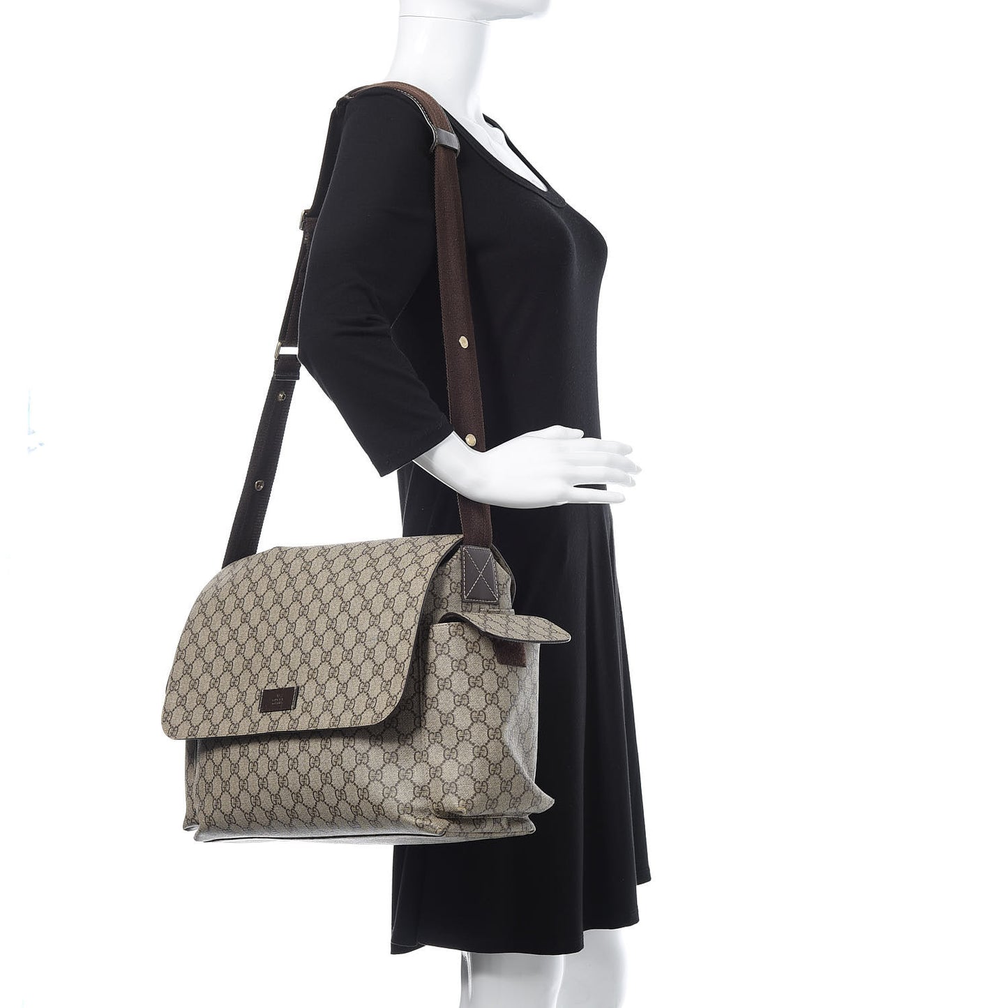 GG Plus Monogram Messenger Diaper Bag Dark Brown