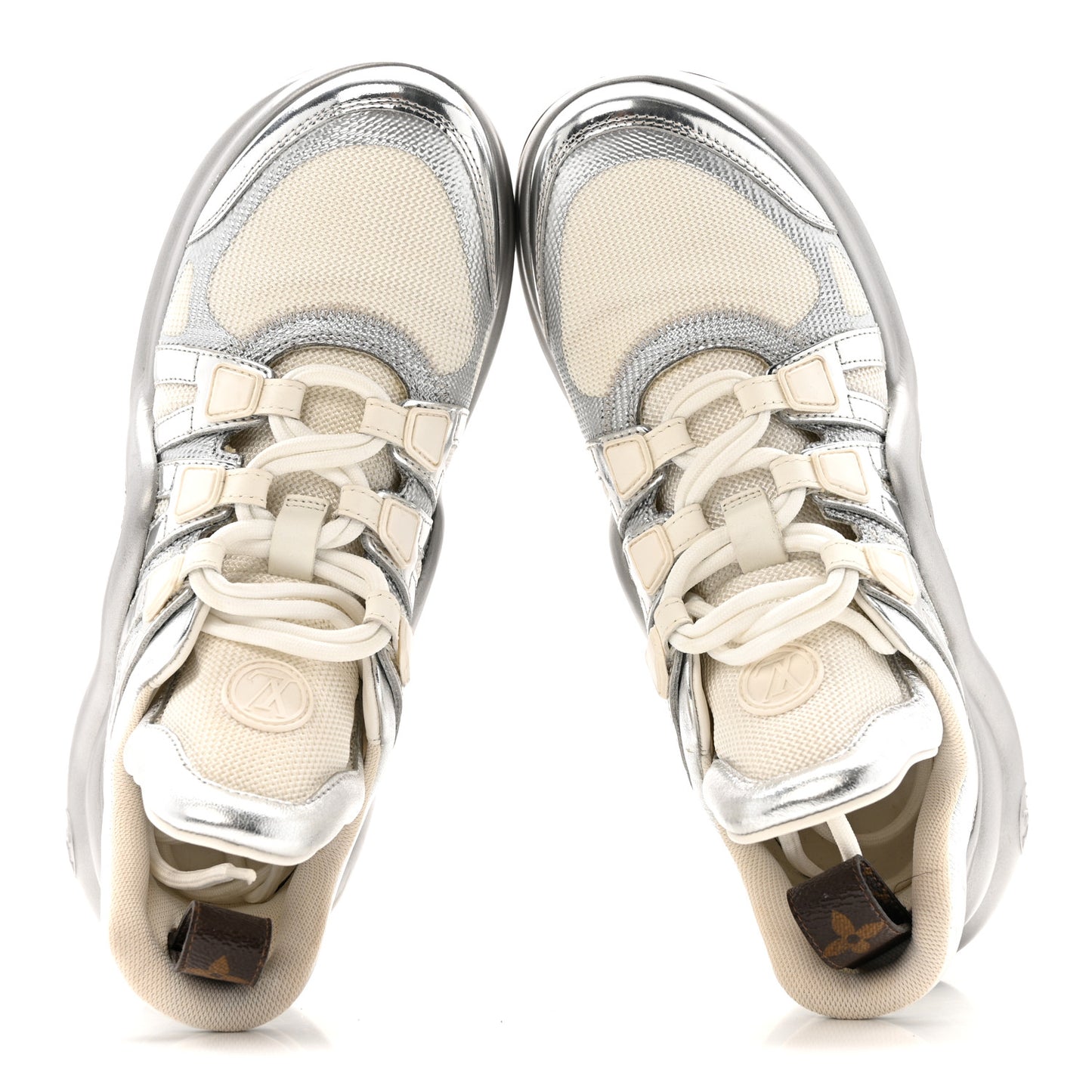 Metallic Calfskin Technical Nylon LV Archlight Sneakers 37 White Silver