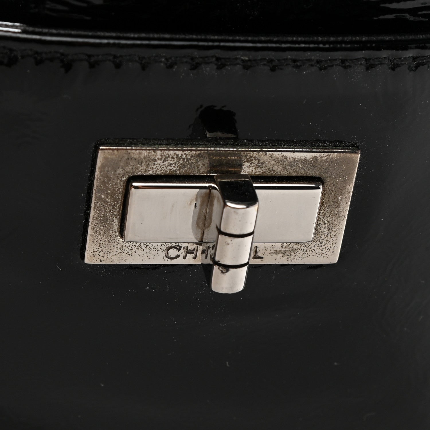 Chanel Patent Mademoiselle Lock Convertible Wrist Clutch Bag Black 8 of 8