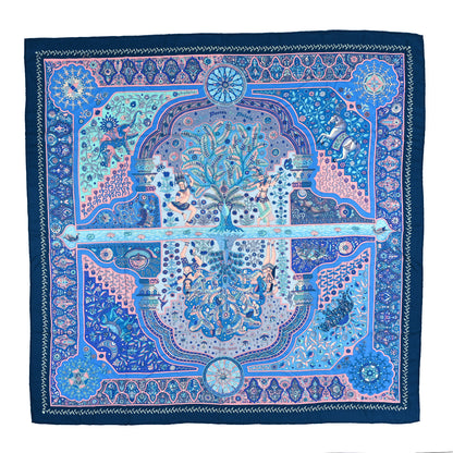Hermes Cashmere Silk Aux Portes Du Palais Shawl 140 Bleu Turquoise Rose Pale 1 of 3