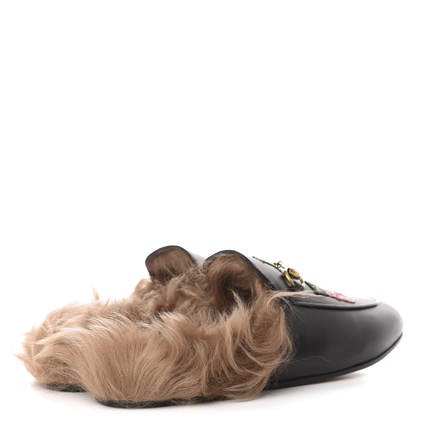 Gucci Calfskin Fur Flower Embroidered Princetown Slippers 41 Black 4 of 9