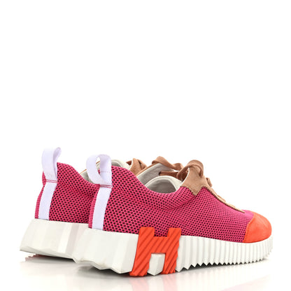 Hermes Air Mesh Suede Goatskin Bouncing Sneakers 38.5 Rose Multicolor 4 of 9