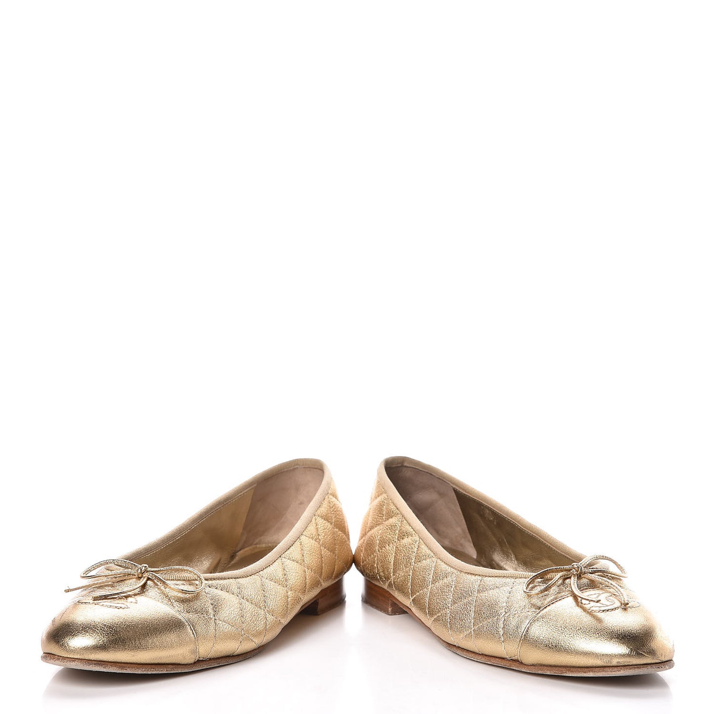 Metallic Lambskin Quilted Cap Toe Ballerina Flats 40 Gold