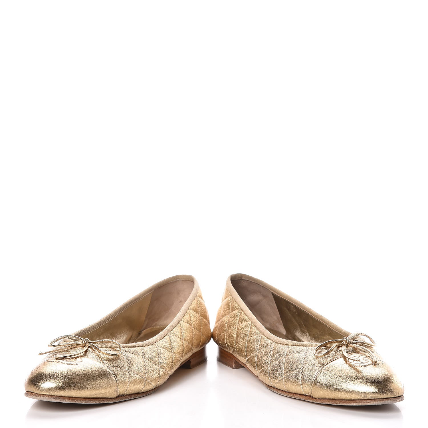 Chanel Metallic Lambskin Quilted Cap Toe Ballerina Flats 40 Gold 16 of 17