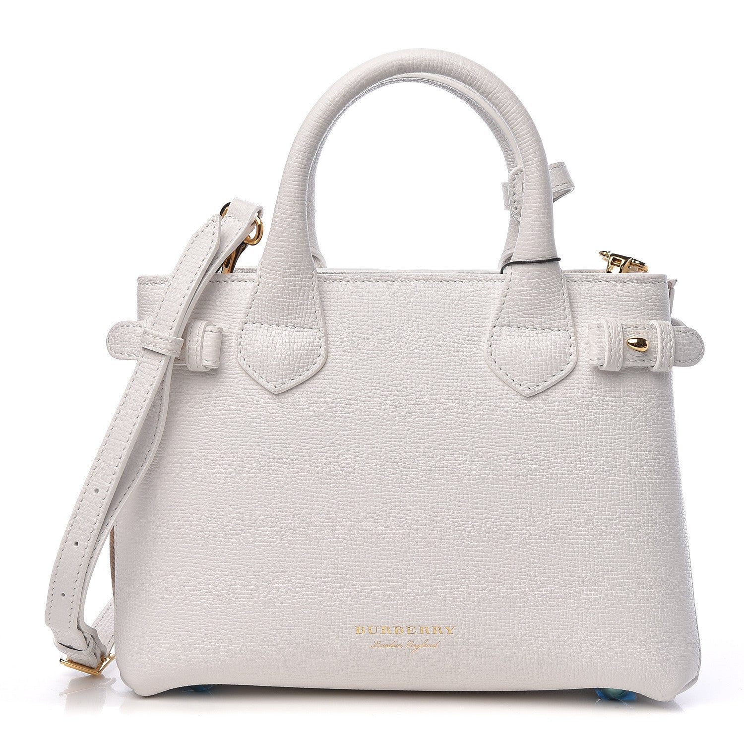 Burberry Grainy Calfskin House Check Small Banner Tote Chalk White 1 of 13
