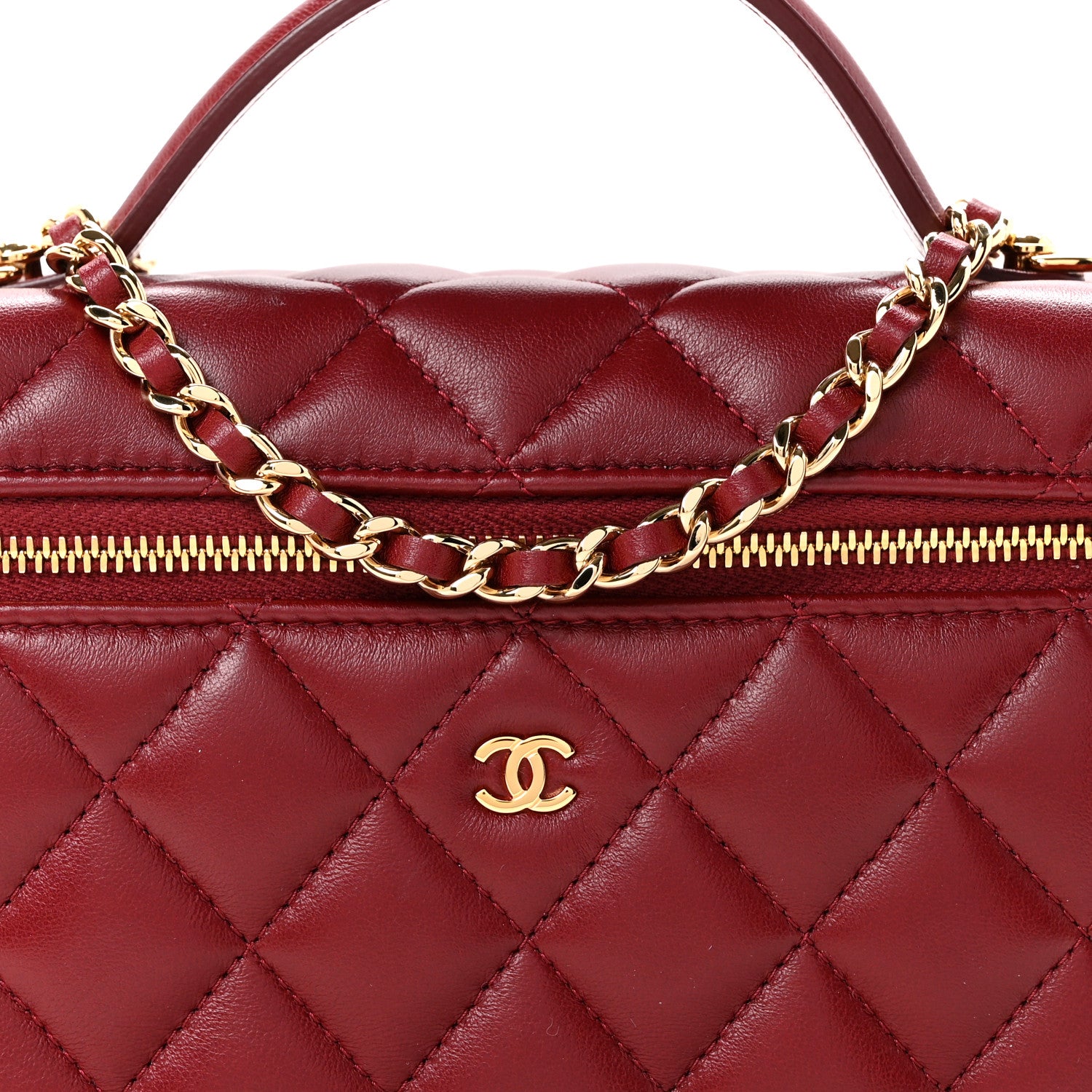 Chanel Lambskin Quilted Top Handle Slim Vanity With Chain Burgundy 8 of 11