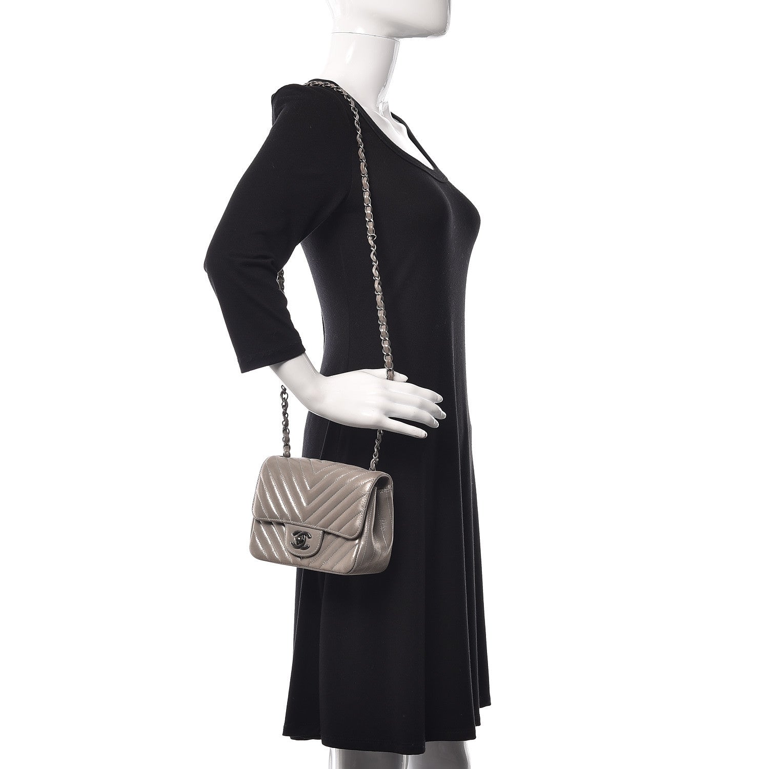 Chanel Iridescent Calfskin Chevron Quilted Mini Square Flap Silver 2 of 11