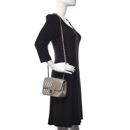 Chanel Iridescent Calfskin Chevron Quilted Mini Square Flap Silver 2 of 11