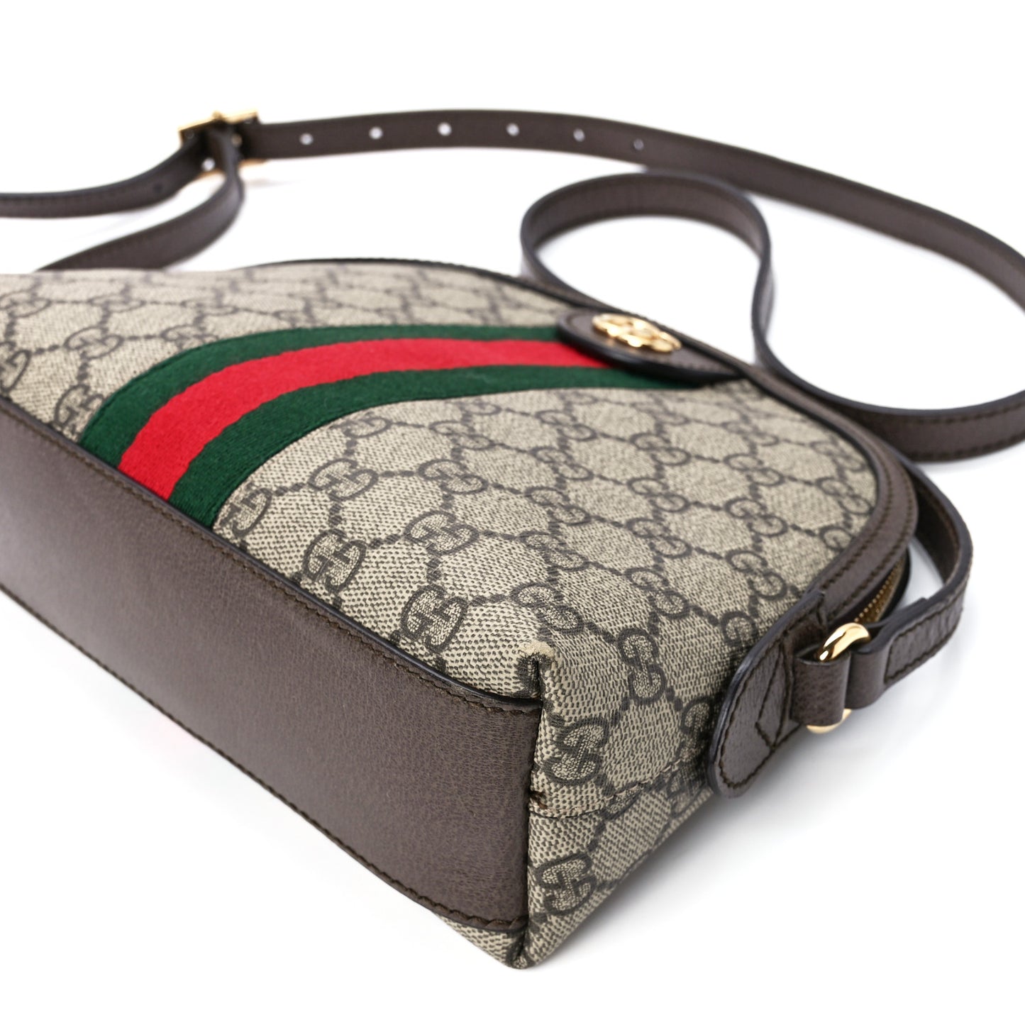 GG Supreme Monogram Textured Dollar Calfskin Web Small Ophidia Dome Shoulder Bag Beige Ebony New Acero