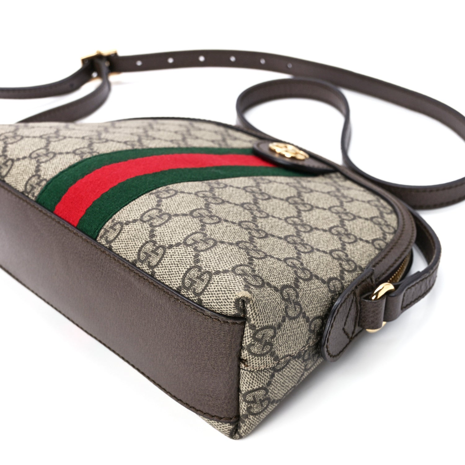 Gucci GG Supreme Monogram Textured Dollar Calfskin Web Small Ophidia Dome Shoulder Bag Beige Ebony New Acero 12 of 12