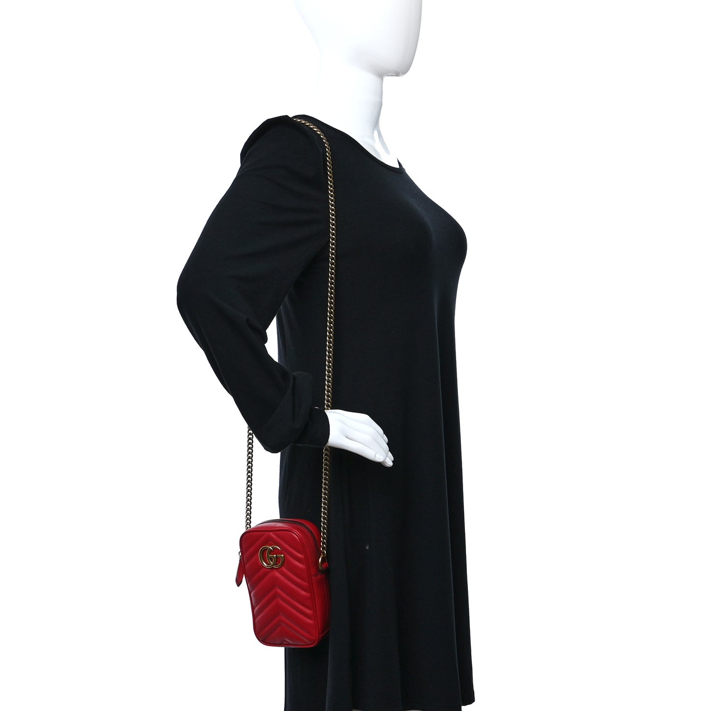 Calfskin Matelasse Mini GG Marmont Crossbody Bag Hibiscus Red