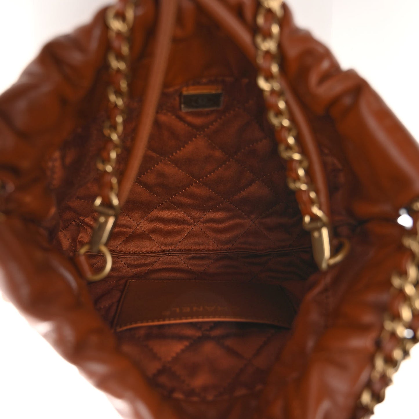 Shiny Calfskin Quilted Mini Chanel 22 Light Brown