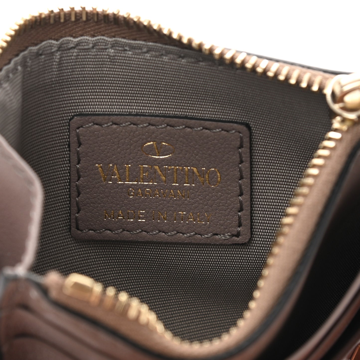 Vitello Rockstud Card Holder With Zipper Poudre