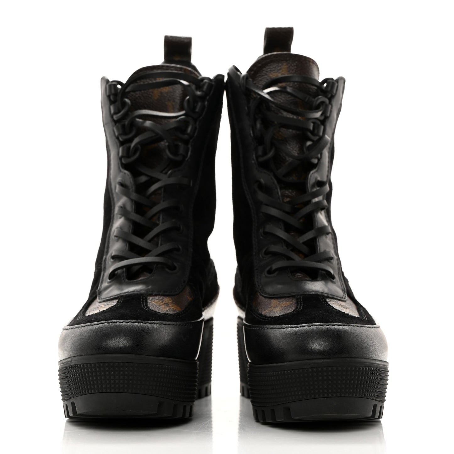 Suede Calfskin Monogram Laureate Platform Desert Boots 36 Black