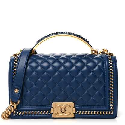 Chanel Lambskin Quilted Medium Top Handle Boy Flap Blue 1 of 11