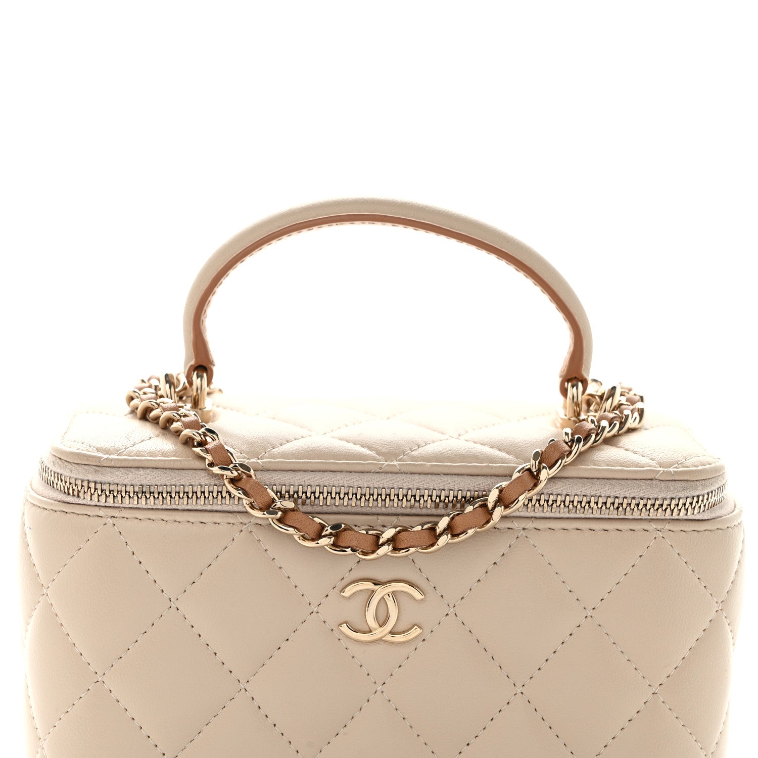 Chanel Lambskin Quilted Small Top Handle Vanity Case With Chain Ecru Dark Beige 8 of 11