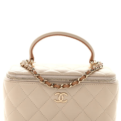Chanel Lambskin Quilted Small Top Handle Vanity Case With Chain Ecru Dark Beige 8 of 11