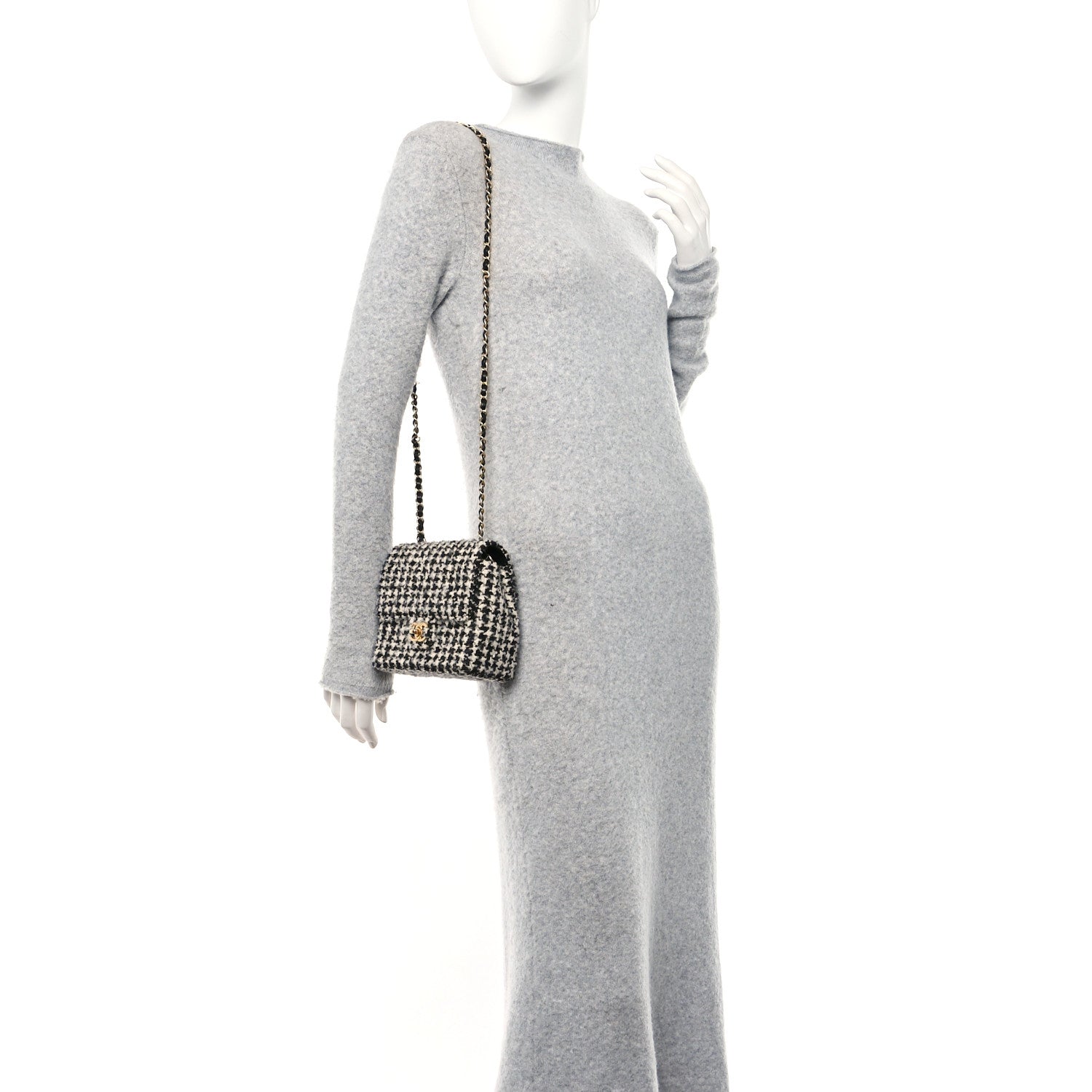 Chanel Tweed Houndstooth Quilted Mini Square Flap White Black 2 of 11