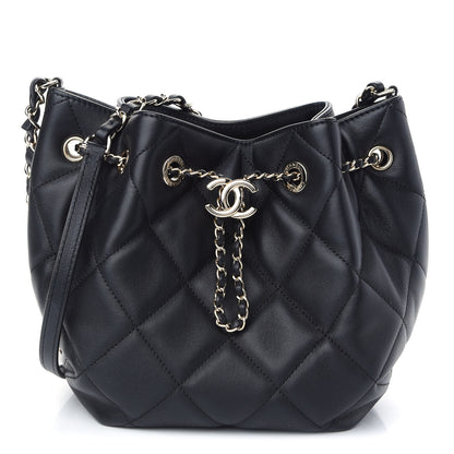 Chanel Lambskin Quilted CC Dweller Drawstring Bucket Bag Black 1 of 9