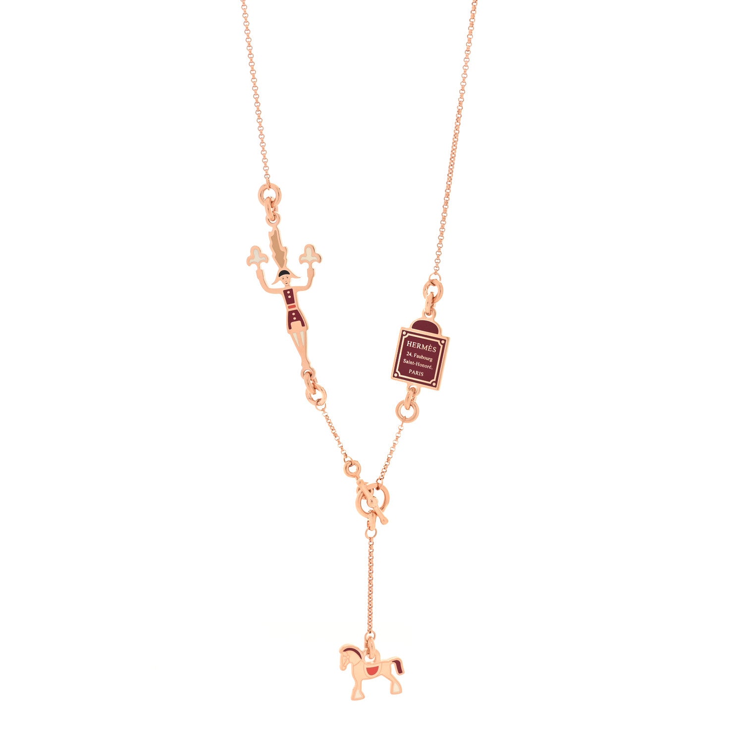 Hermes Metal Enamel Cheval Grand Parade Necklace Rose Gold 1 of 6