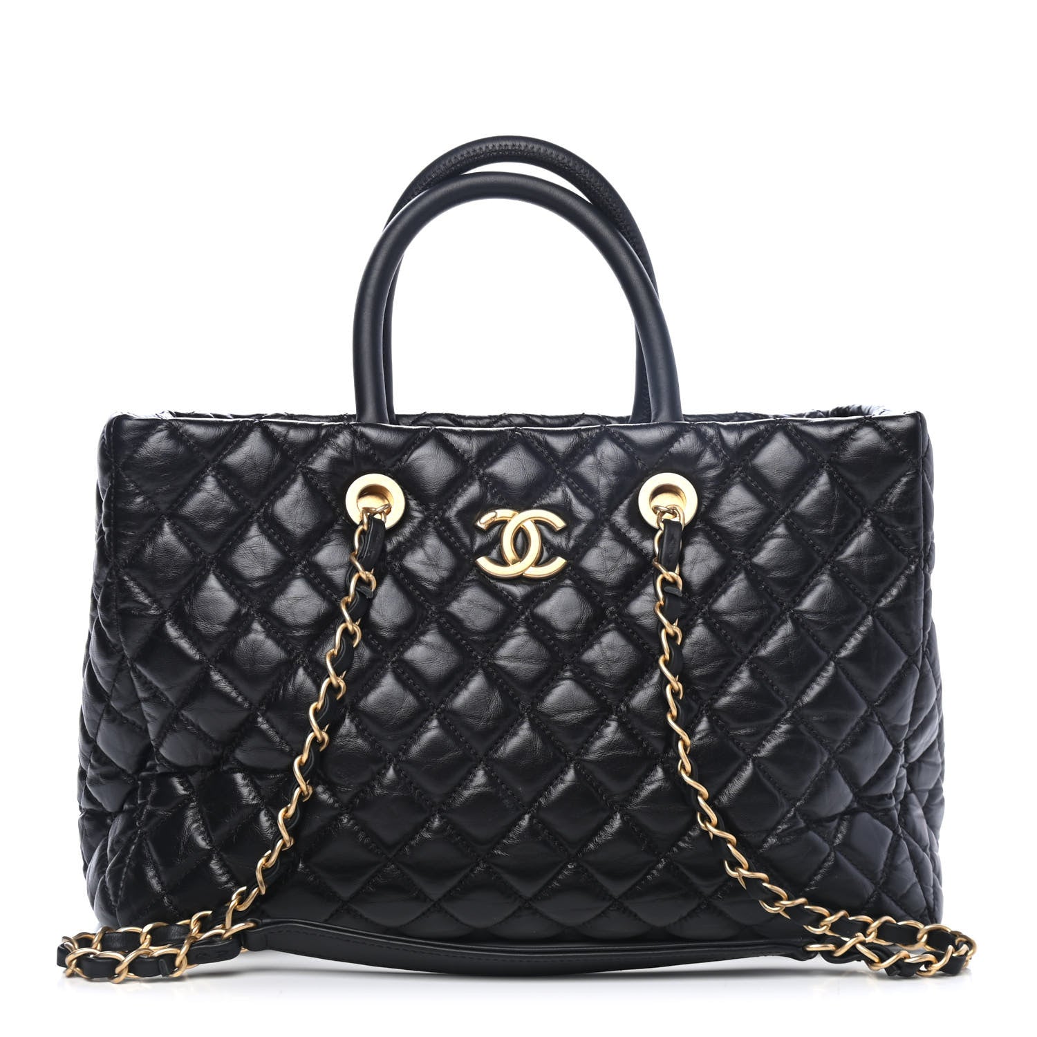 Chanel Aged Calfskin Quilted Large Coco Handle Shopping Tote Black 1 of 4