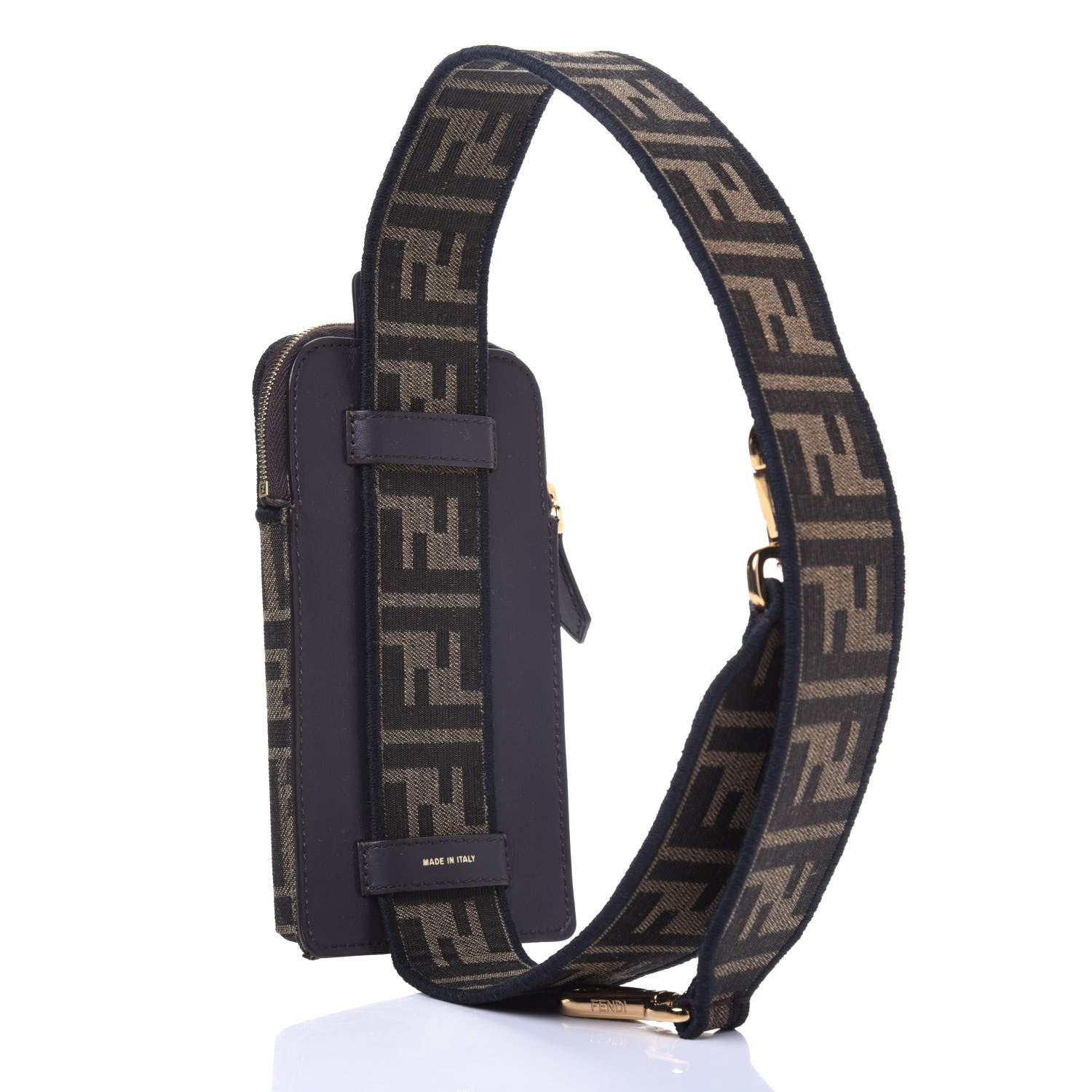 Fendi Fabric Jacquard FF 1974 Cell Pocket Strap You Tobacco Moro Black 2 of 11