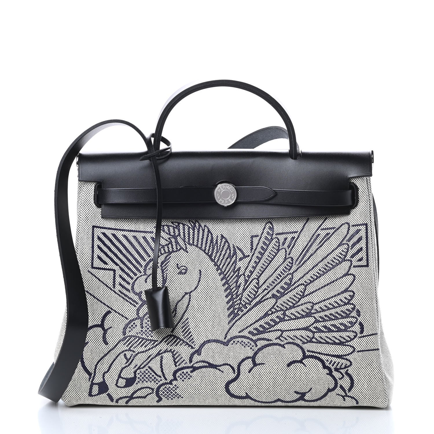 Hermes Vache Hunter Toile Pegase Pop Herbag Zip Retourne 31 PM Bleu Indigo 3 of 12