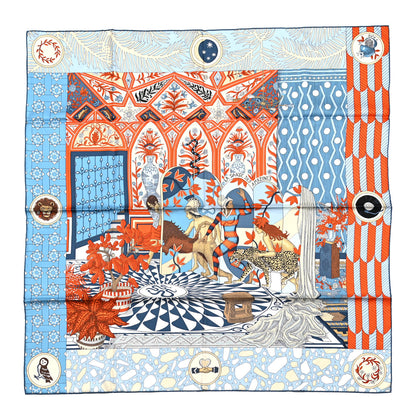 Hermes Silk La Danse Des Amazones Scarf 90 Bleu Jean Orange 1 of 6