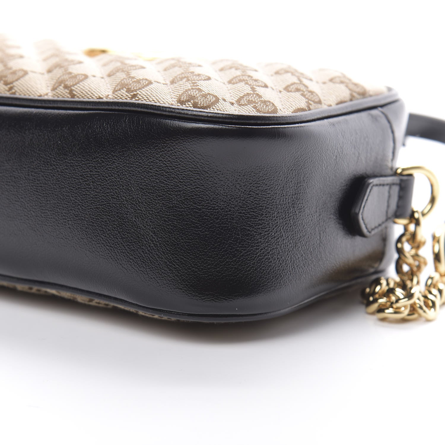 Gucci Monogram Matelasse Diagonal Small GG Marmont Chain Shoulder Bag Beige Black 10 of 11