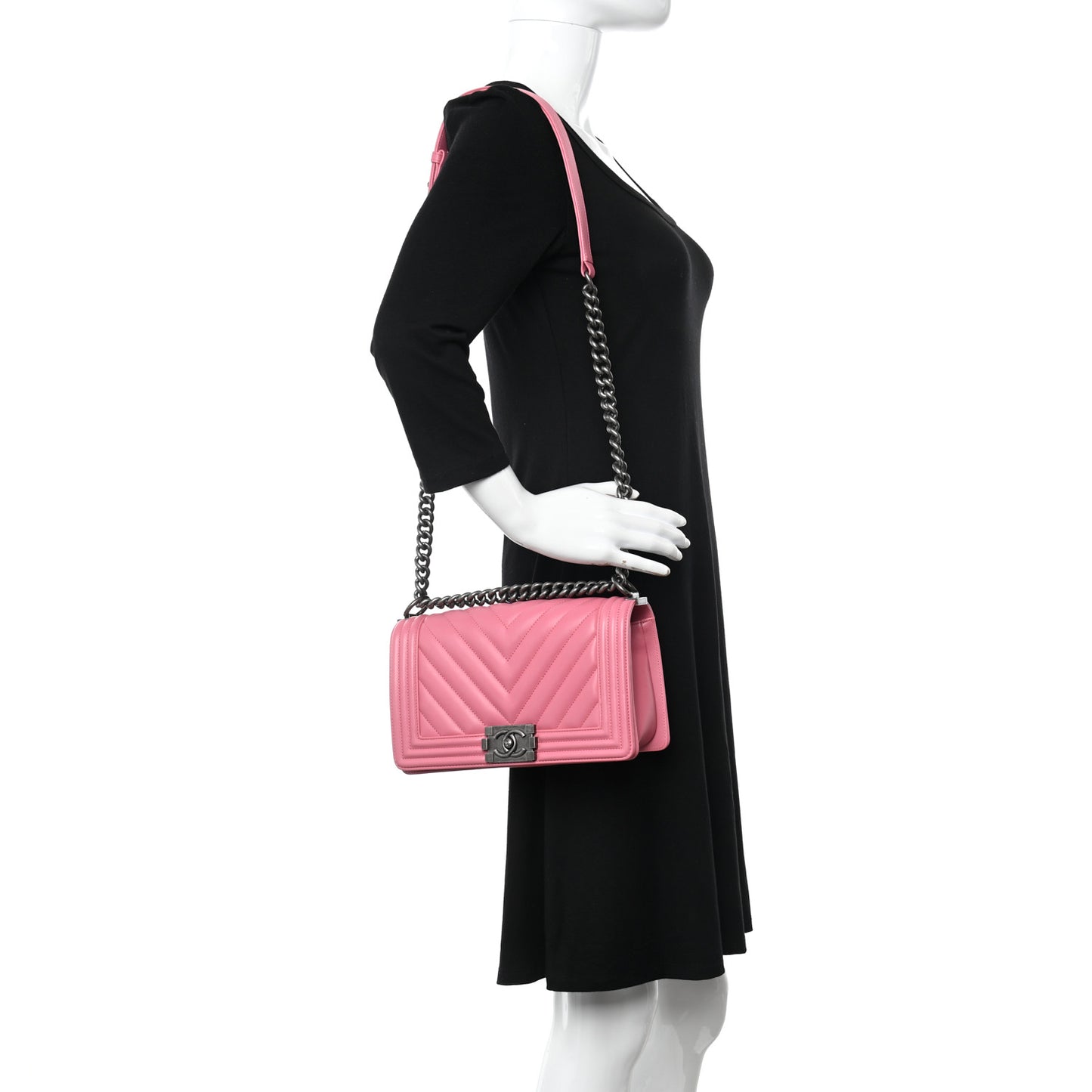 Calfskin Chevron Quilted Medium Boy Flap Pink