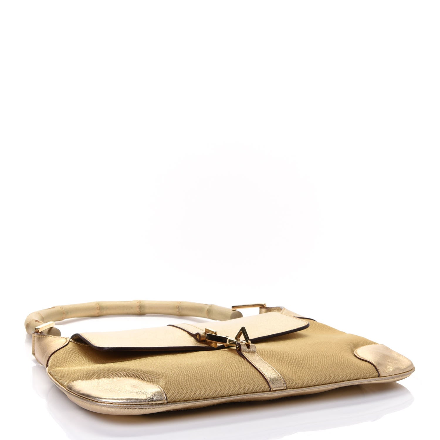 Gucci Metallic Calfskin Bamboo Handle Jackie O Hobo Gold 3 of 4