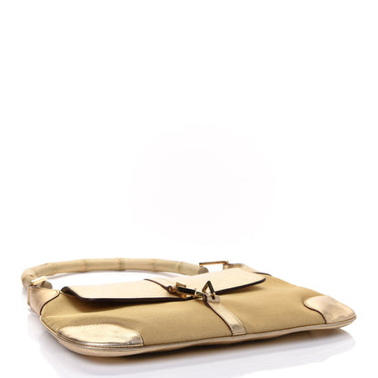 Gucci Metallic Calfskin Bamboo Handle Jackie O Hobo Gold 3 of 4