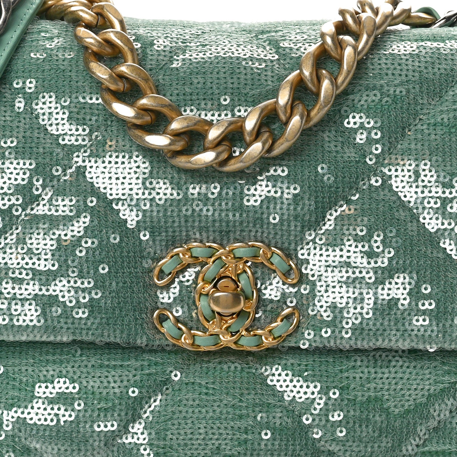 Chanel Sequin Quilted Medium Chanel 19 Flap Light Green 8 of 10