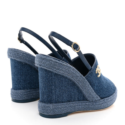 Chanel Washed Denim Braided Cord Wedge Sandals 38 Blue 5 of 12