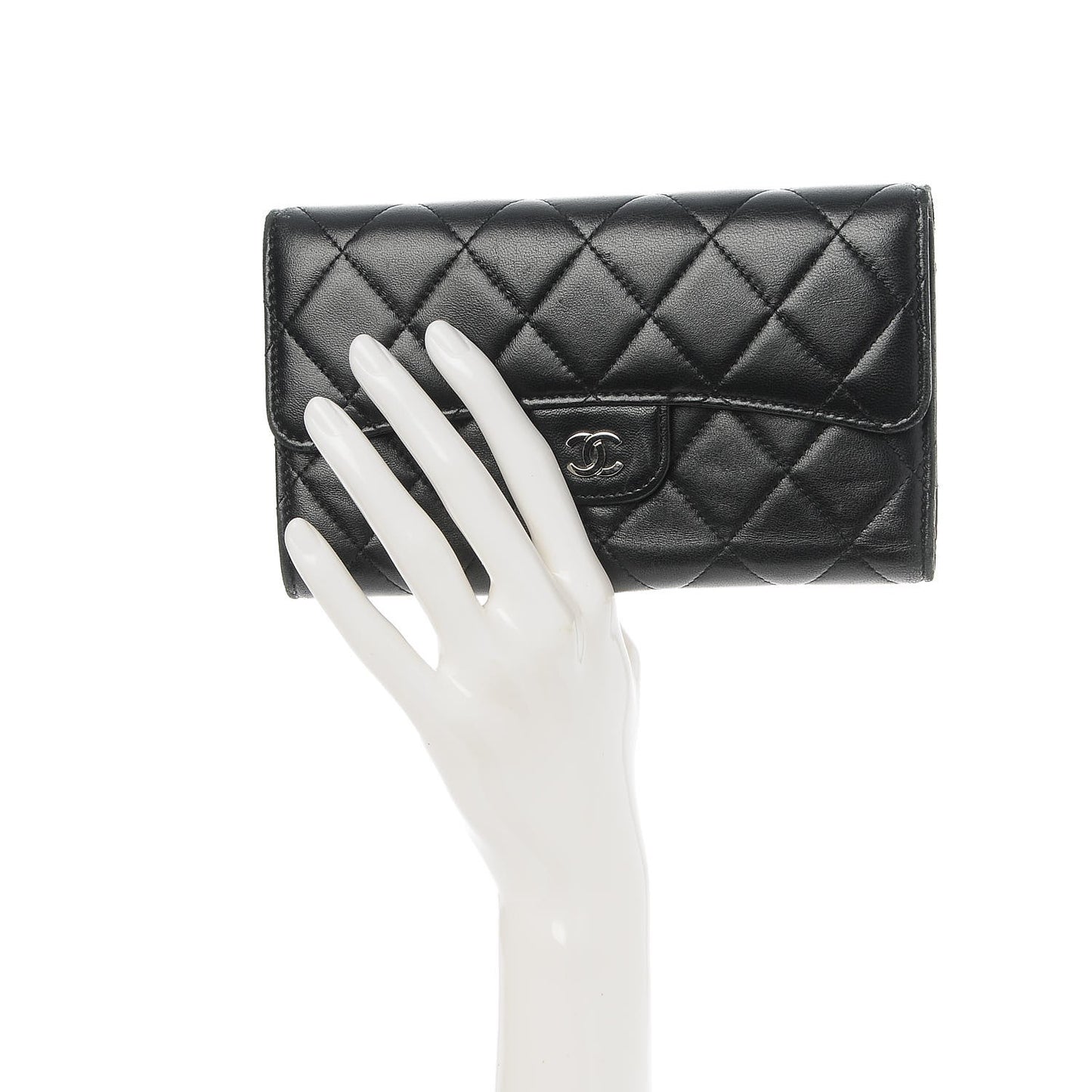Lambskin Quilted Large Flap Wallet Black
