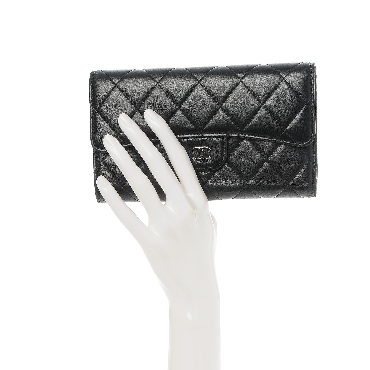 Chanel Lambskin Quilted Large Flap Wallet Black 2 of 8