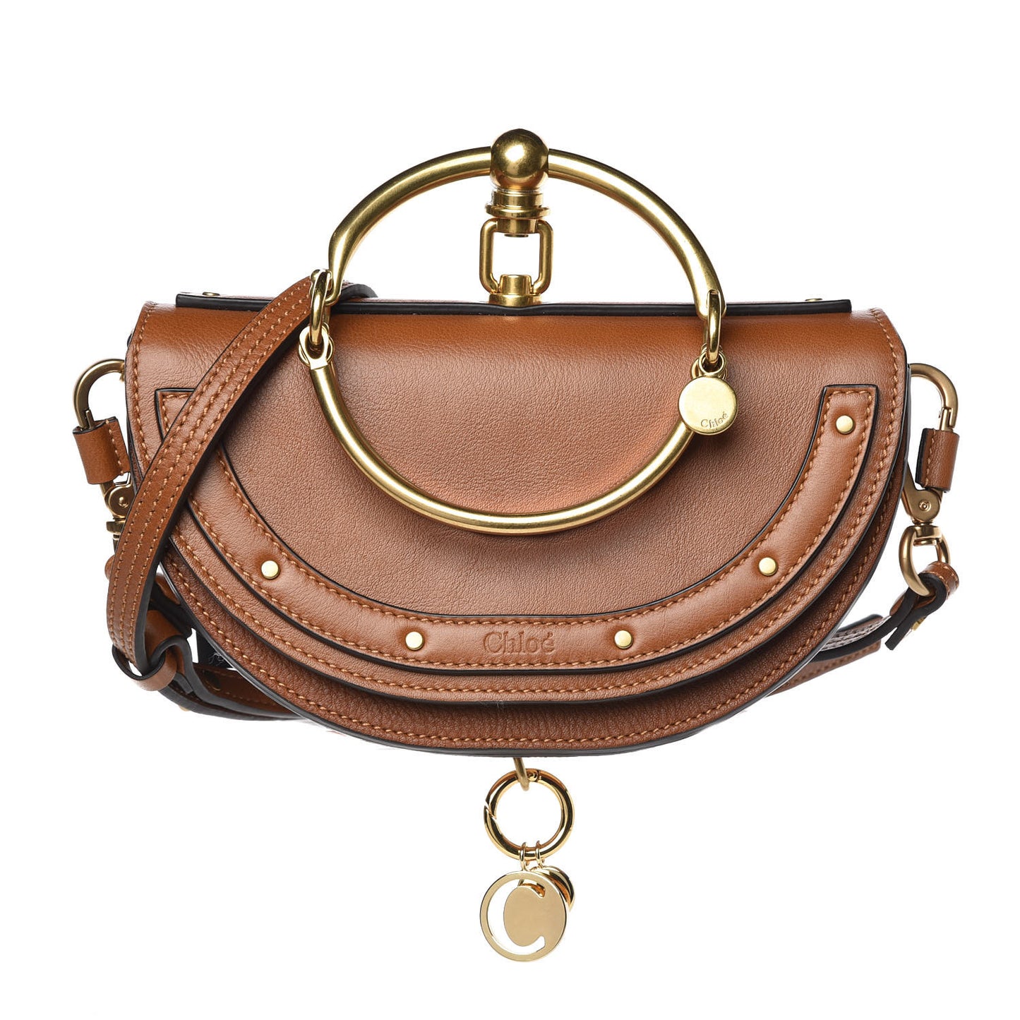 Calfskin Small Nile Bracelet Minaudiere Bag Caramel