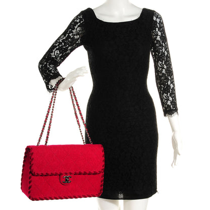 Chanel Fancy Felt Flap Dark Pink 2 of 8