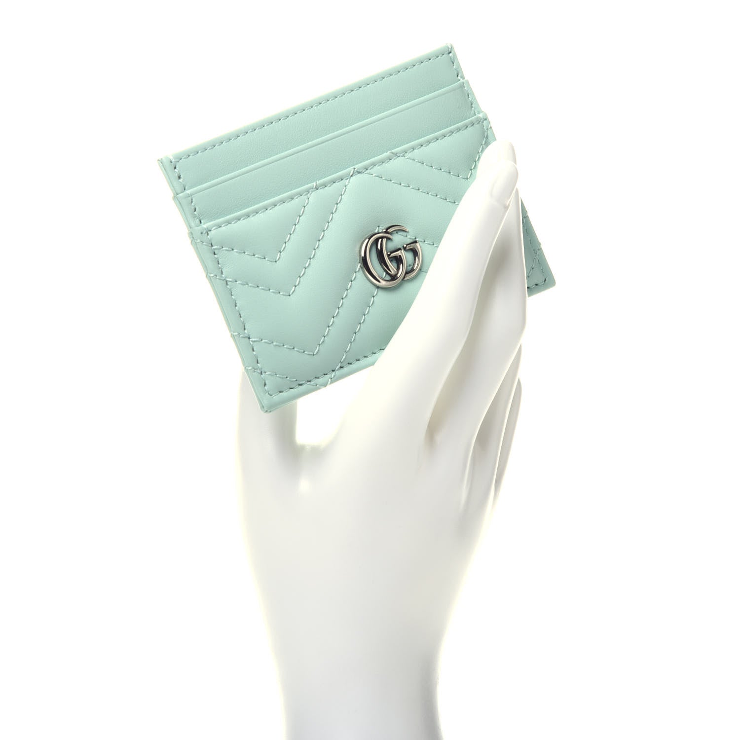Gucci Calfskin Matelasse GG Marmont Card Holder Water Green 2 of 6