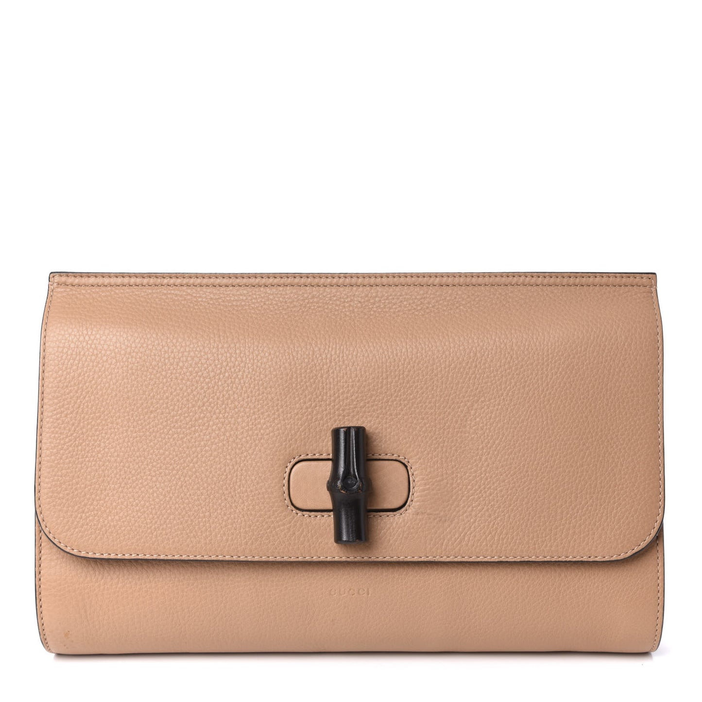 Pebbled Calfskin Bamboo Daily Clutch Camel
