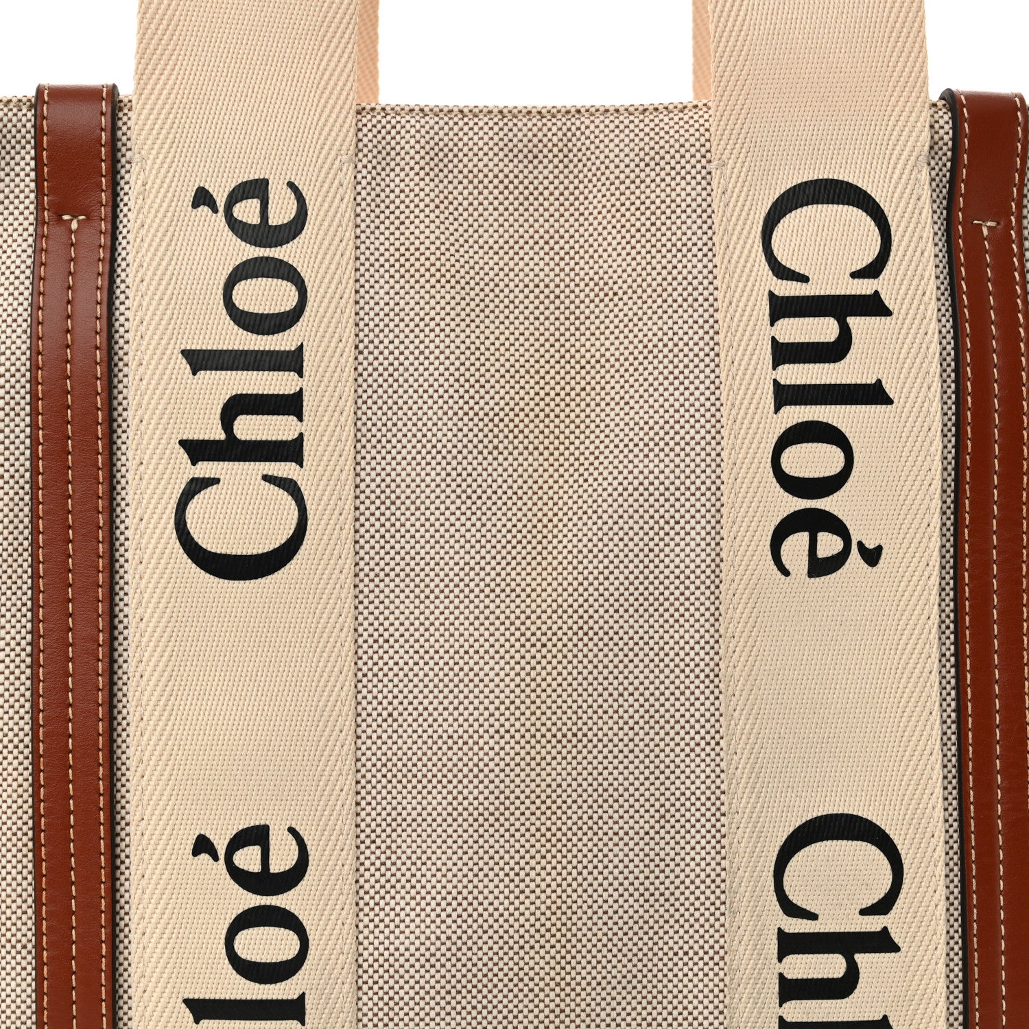 Chloe Linen Calfskin Medium Woody Ribbon Tote White Brown 8 of 18