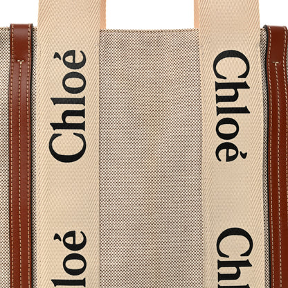 Chloe Linen Calfskin Medium Woody Ribbon Tote White Brown 8 of 18
