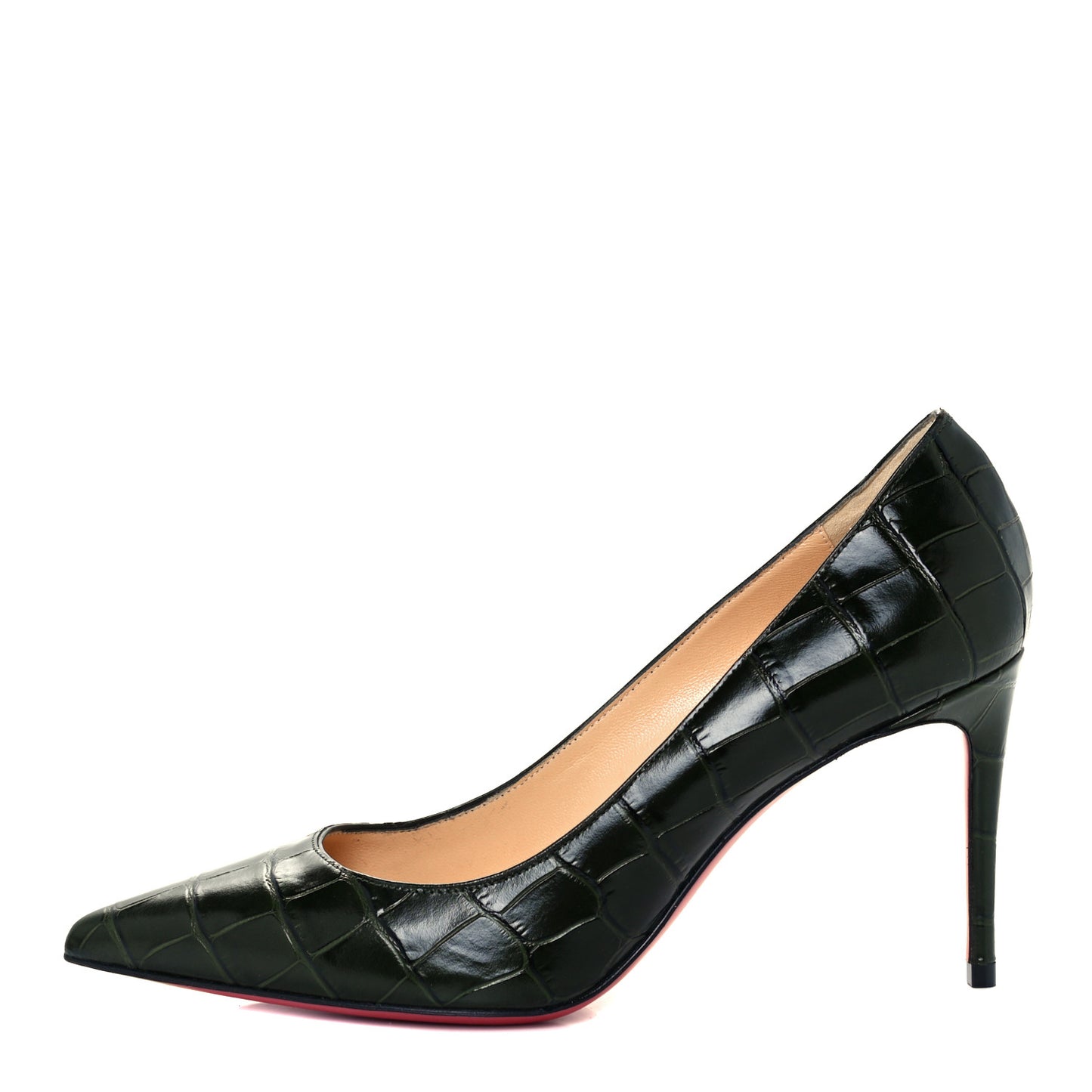 Calfskin Crocodile Embossed Kate 85 Pumps 35.5 Forest Night
