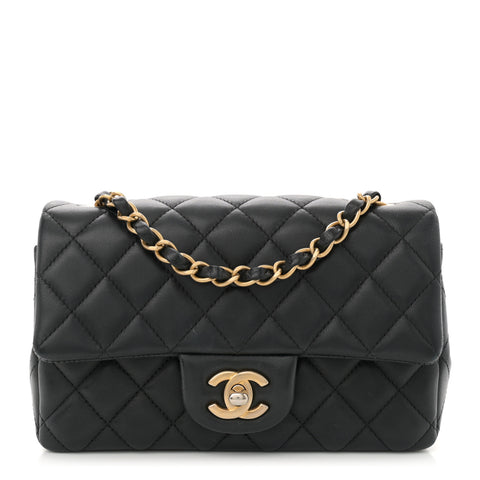 Lambskin Quilted Mini Rectangular Flap Black