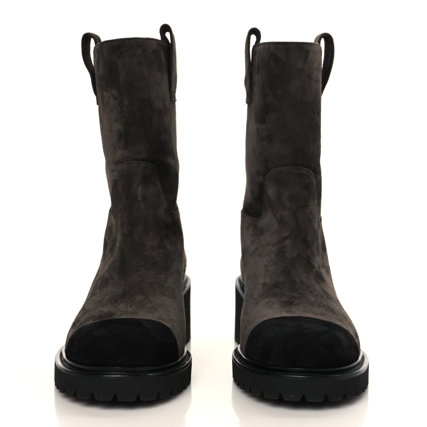 Chanel Suede Calfskin CC Cap Toe Boots 39 Black Brown 3 of 9