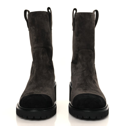 Chanel Suede Calfskin CC Cap Toe Boots 39 Black Brown 3 of 9