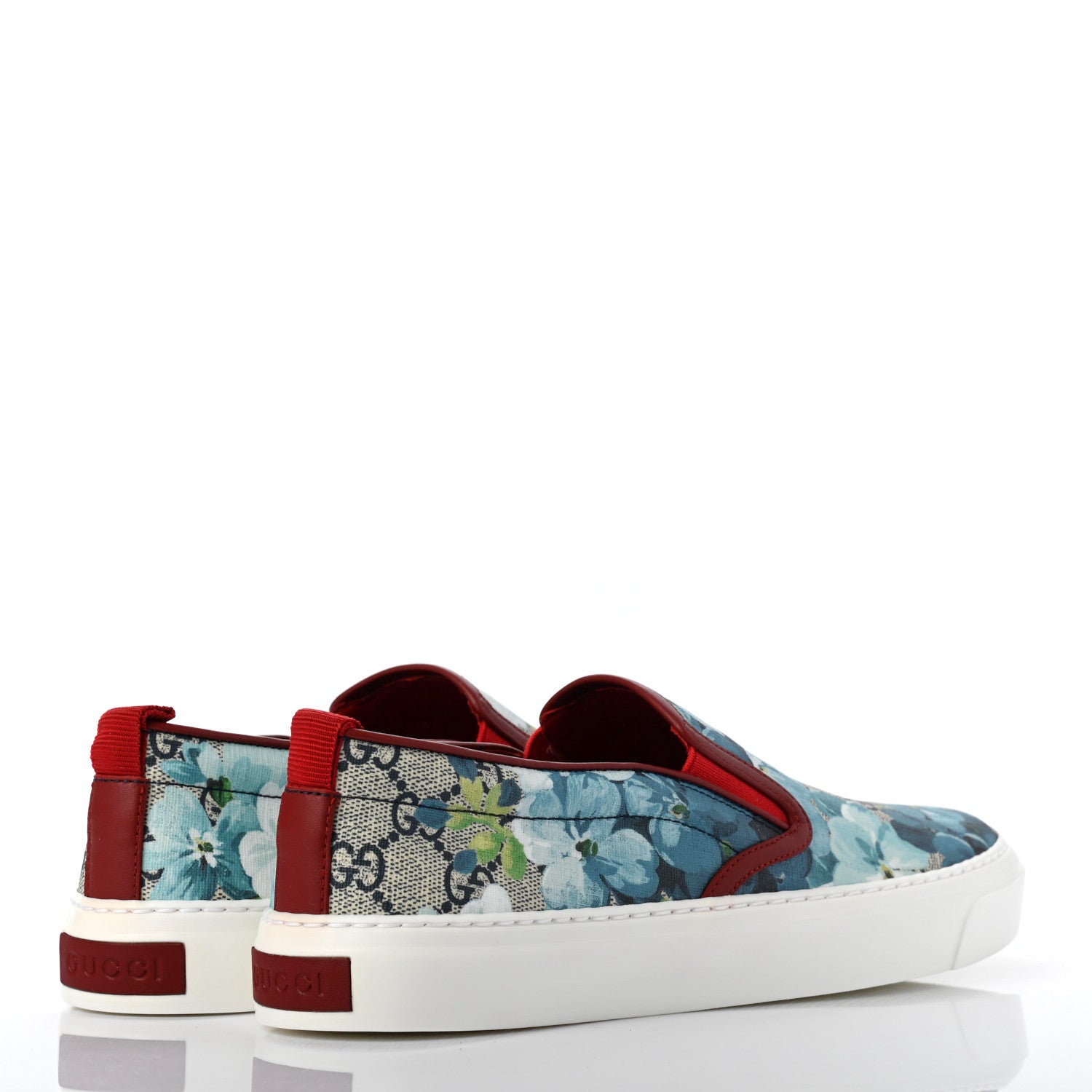 Gucci GG Supreme Monogram Blooms Womens Slip On Sneakers 38 Beige Blue Navy Red 4 of 8